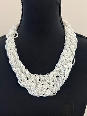 Vintage Handwoven White Seed Bead Statement Necklace
